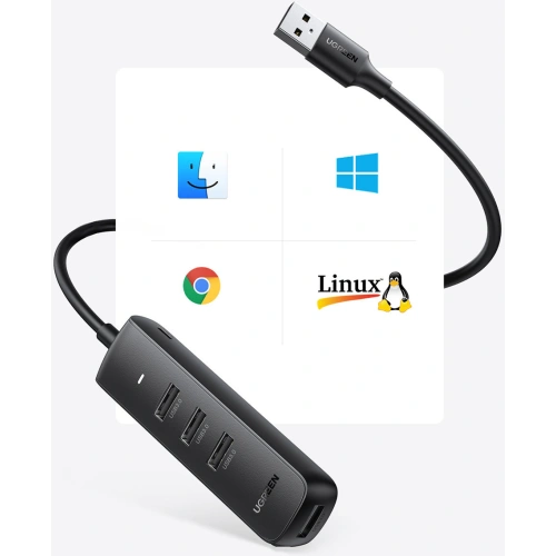 Kup Hub UGREEN CM416 4-in-1 USB - 4xUSB-A 3.0 PD DC 12V 0,25m schwarz - UGR1327BLK - {ean13} - Sklep Home Screen