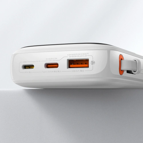 Buy Baseus Qpow powerbank 10000mAh built-in USB Type-C cable 22.5W Quick Charge SCP AFC FCP white - BSU3429WHT - {ean13} - Home Screen Store Europe
