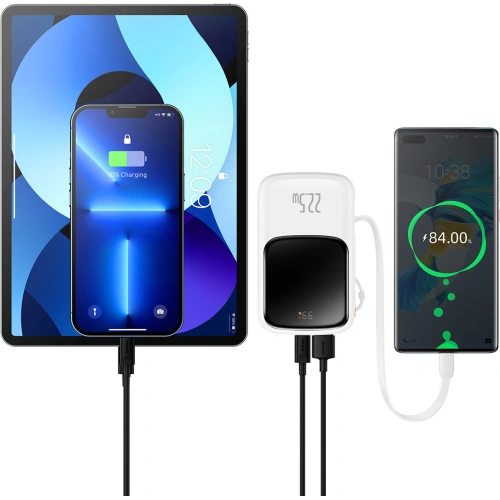 Buy Baseus Qpow powerbank 10000mAh built-in USB Type-C cable 22.5W Quick Charge SCP AFC FCP white - BSU3429WHT - {ean13} - Home Screen Store Europe