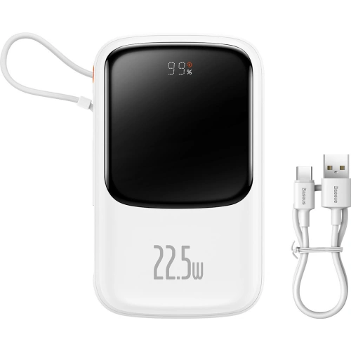 Buy Baseus Qpow powerbank 10000mAh built-in USB Type-C cable 22.5W Quick Charge SCP AFC FCP white - BSU3429WHT - {ean13} - Home Screen Store Europe