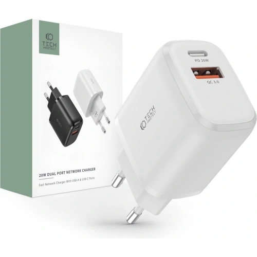 Kup Ładowarka sieciowa Tech-Protect C20W 2-port Network Charger PD 20W QC 3.0 White - THP1169WHT - {ean13} - Sklep Home Screen