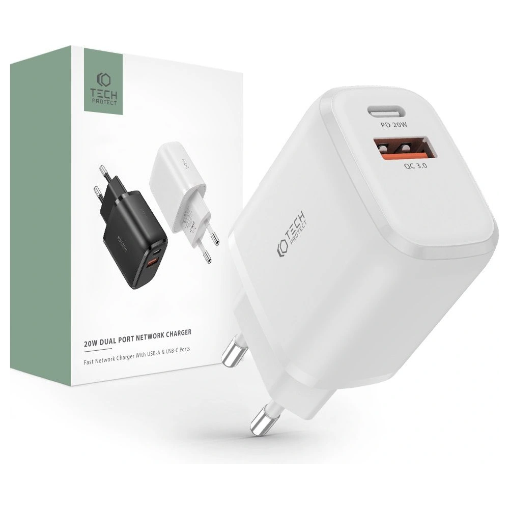 Ładowarka sieciowa Tech-Protect C20W 2-port Network Charger PD 20W QC 3.0 White