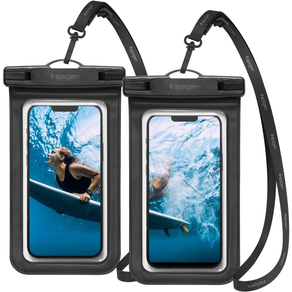 Wodoodporne uniwersalne etui Spigen A601 Universal Waterproof Case Black [2 PACK]
