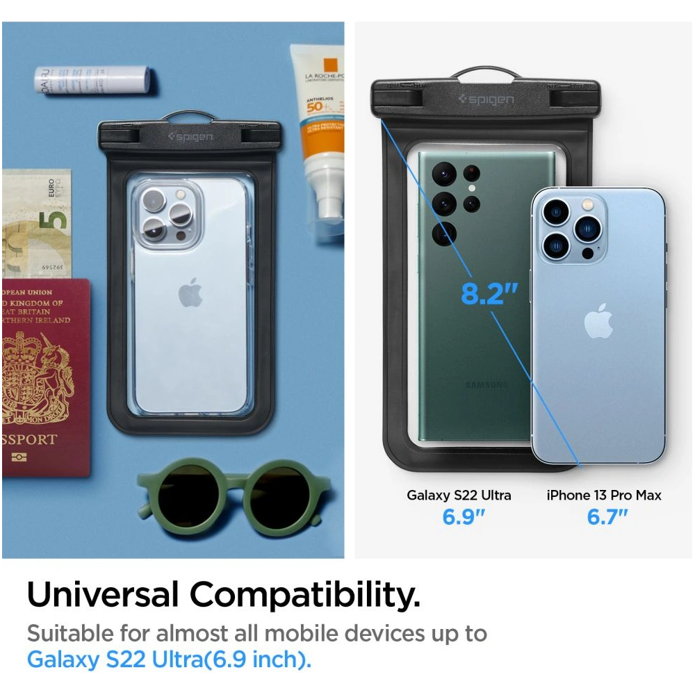 Wodoodporne uniwersalne etui Spigen A601 Universal Waterproof Case Black [2 PACK]