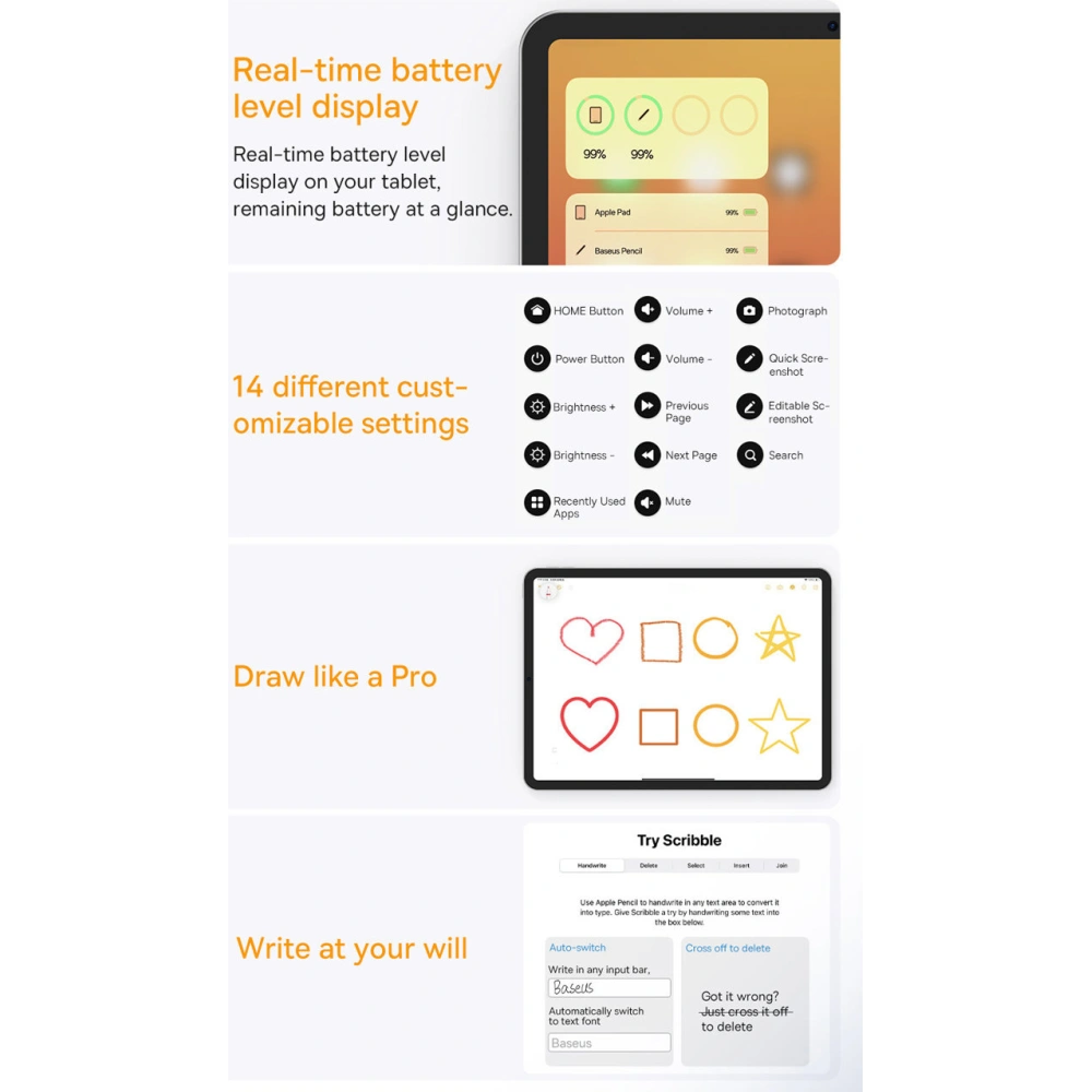 Rysik pojemnościowy Baseus do iPad biały + kabel USB-C 3A 0.3m