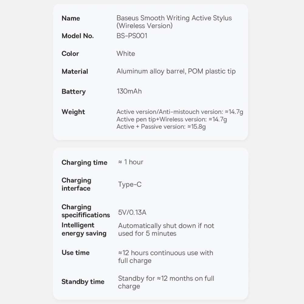 Rysik pojemnościowy Baseus do iPad biały + kabel USB-C 3A 0.3m