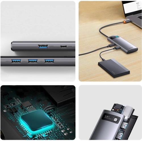 Kup Hub Baseus Metal Gleam Series 4-in-1 USB-C - 3 x USB 3.2 Gen.1 + RJ45 - BSU3443 - {ean13} - Sklep Home Screen