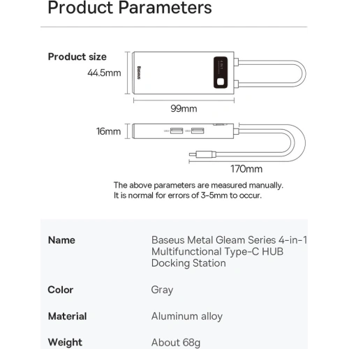 Kup Hub Baseus Metal Gleam Series 4-in-1 USB-C - 3 x USB 3.2 Gen.1 + RJ45 - BSU3443 - {ean13} - Sklep Home Screen