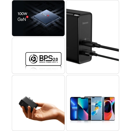 Kup Töltő Baseus GaN5 Pro USB-C/USB 100W PD 3.0 QC4 .0+ AFC fehér - BSU3450WHT - {ean13} - Sklep Home Screen