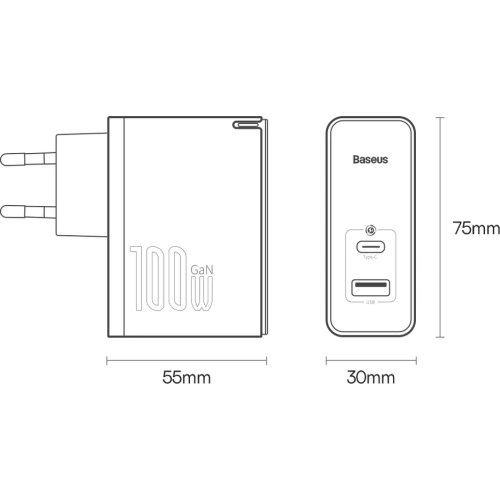 Kup Töltő Baseus GaN5 Pro USB-C/USB 100W PD 3.0 QC4 .0+ AFC fehér - BSU3450WHT - {ean13} - Sklep Home Screen