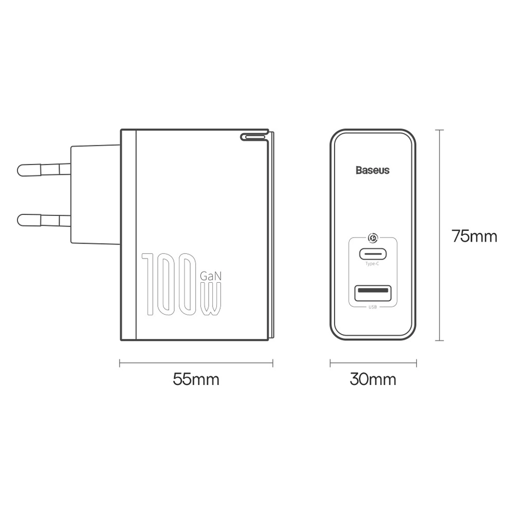 Ładowarka sieciowa Baseus GaN5 Pro USB-C/USB 100W PD 3.0 QC4 .0+ AFC biały