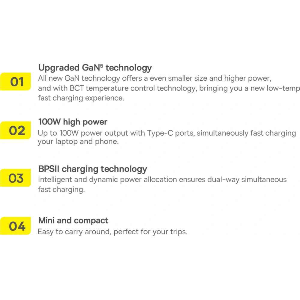 Ładowarka sieciowa Baseus GaN5 Pro USB-C/USB 100W PD 3.0 QC4 .0+ AFC biały
