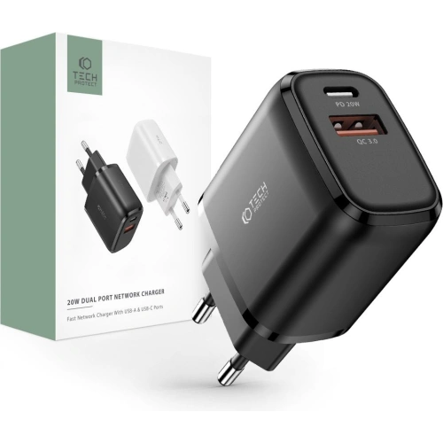 Kup Ładowarka sieciowa Tech-Protect C20W 2-port Network Charger PD 20W QC 3.0 Black - THP1170BLK - {ean13} - Sklep Home Screen