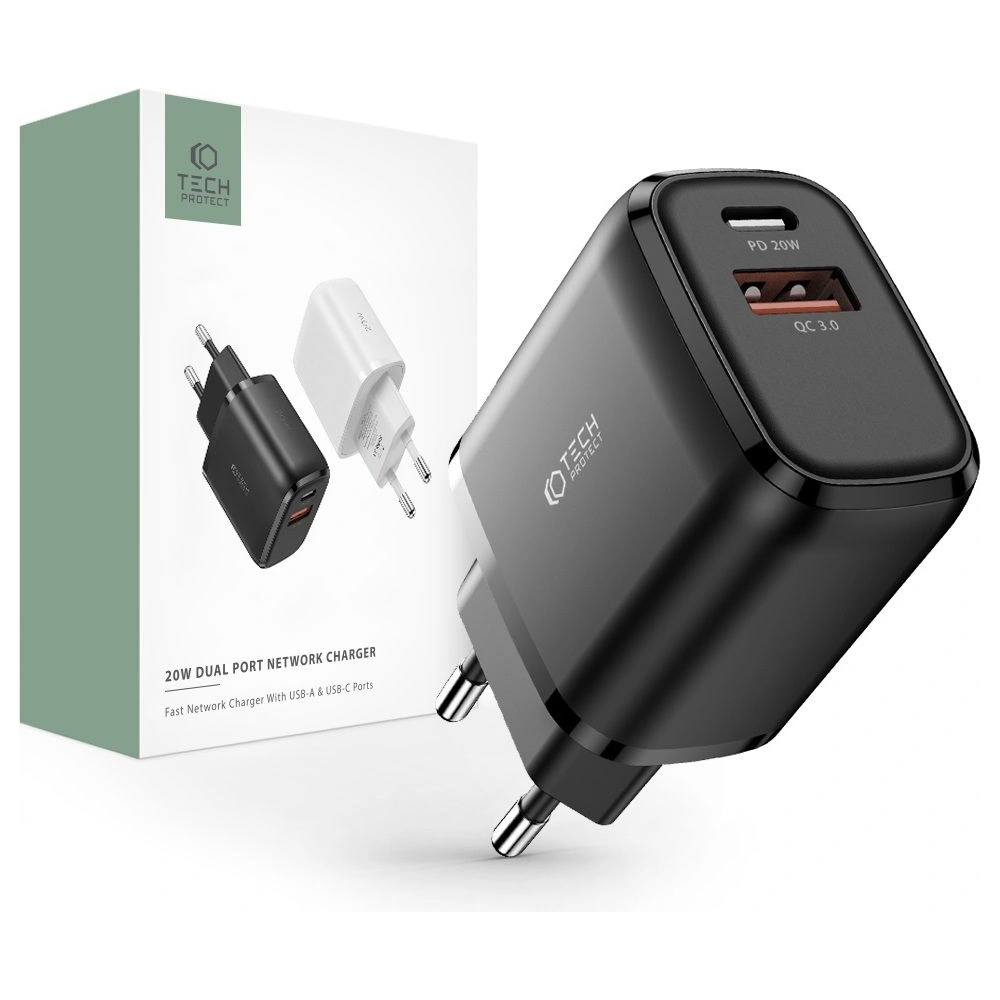 Ładowarka sieciowa Tech-Protect C20W 2-port Network Charger PD 20W QC 3.0 Black