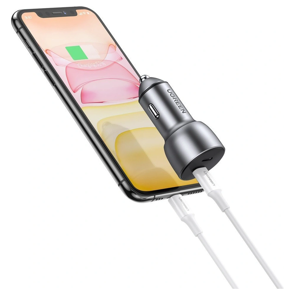 Ładowarka samochodowa UGREEN CD213 2x USB-C QC3.0 PD 3.0 36W FCP AFC 3A szary