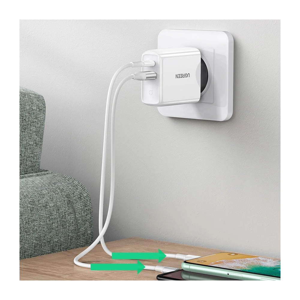 Ładowarka sieciowa UGREEN CD170 USB-A/USB-C 36W QC 4.0 PD biały