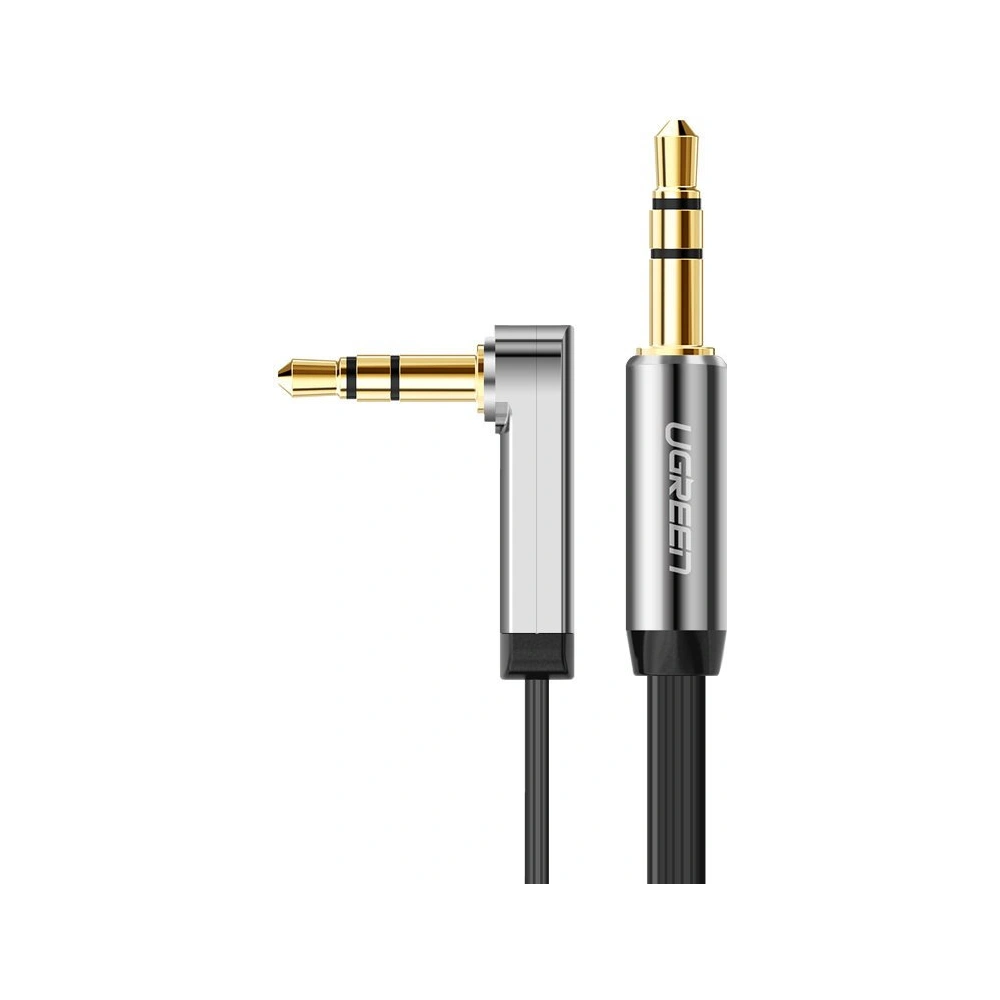Kątowy płaski kabel UGREEN AV119 audio AUX 3,5mm mini jack 0,5m czarny
