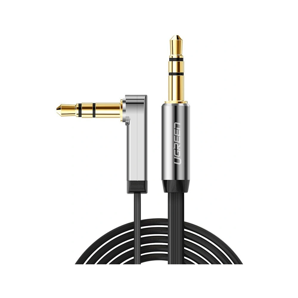 Kątowy płaski kabel UGREEN AV119 audio AUX 3,5mm mini jack 0,5m czarny
