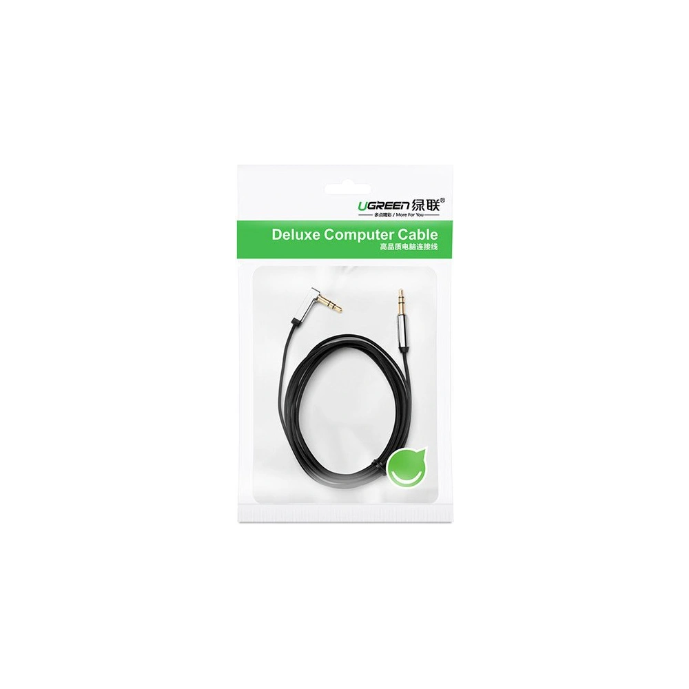 Kątowy płaski kabel UGREEN AV119 audio AUX 3,5mm mini jack 0,5m czarny