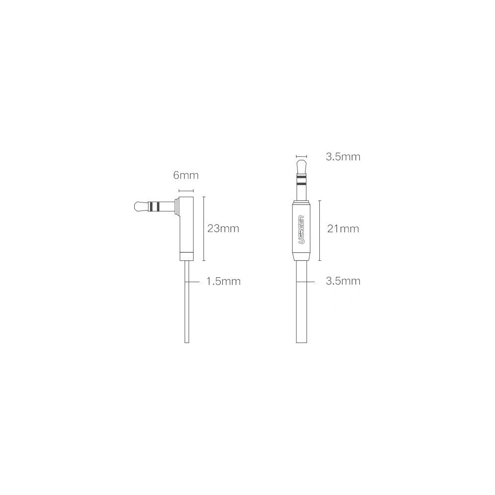 Kątowy płaski kabel UGREEN AV119 audio AUX 3,5mm mini jack 0,5m czarny