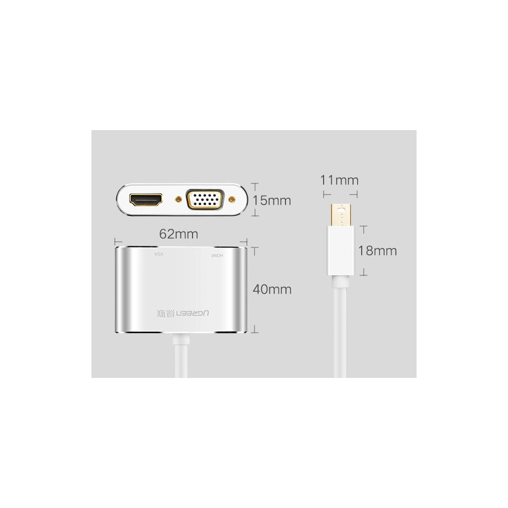 Adapter UGREEN MD115 HDMI / VGA - mini DisplayPort FullHD 1080p srebrny