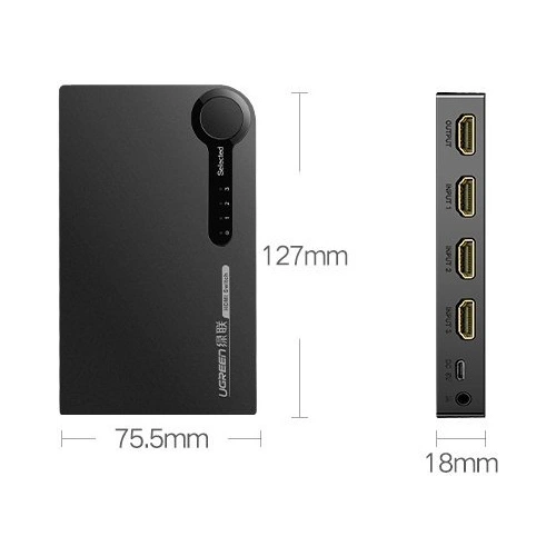 Kup UGREEN HDMI elosztó - 3x HDMI 3D 4K 7,5Gbps 36bit csatornán fekete - UGR1355BLK - {ean13} - Sklep Home Screen
