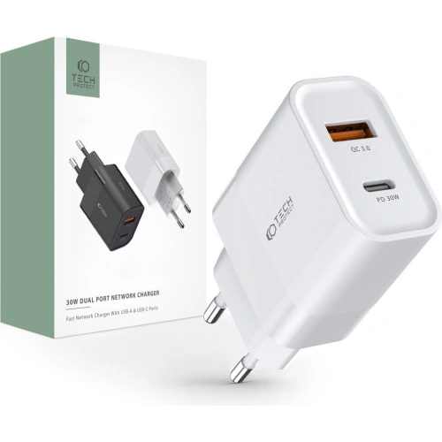 Kup Netzteil Tech-Protect C30W 2-Port Network Charger PD 30W QC 3.0 Weiß - THP1174WHT - {ean13} - Sklep Home Screen