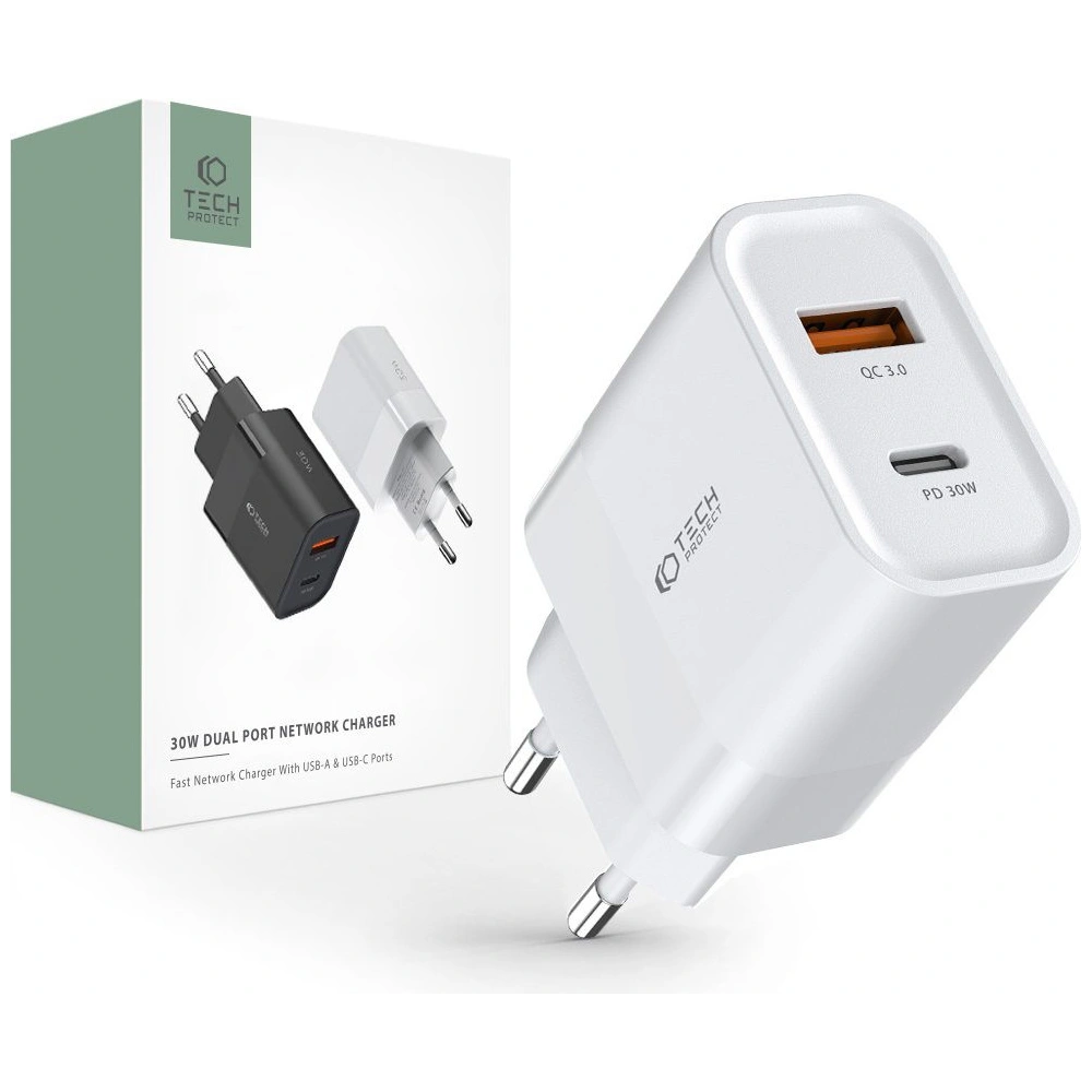 Ładowarka sieciowa Tech-Protect C30W 2-port Network Charger PD 30W QC 3.0 White