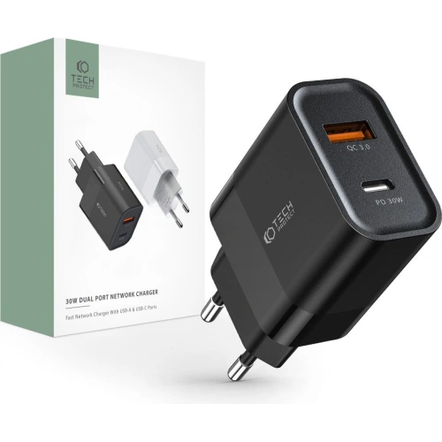 Kup Netzladegerät Tech-Protect C30W 2-Port Network Charger PD 30W QC 3.0 Schwarz - THP1175BLK - {ean13} - Sklep Home Screen