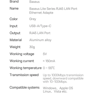 Kup Adapter Baseus Lite Series USB-C - RJ45 1000Mbps czarny - BSU3463BLK - {ean13} - Sklep Home Screen