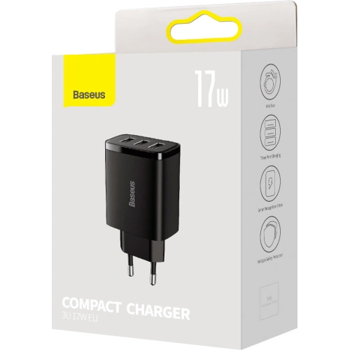 Kup Încărcător de rețea Baseus Compact 3x USB-A 17W negru - BSU3467BLK - {ean13} - Sklep Home Screen