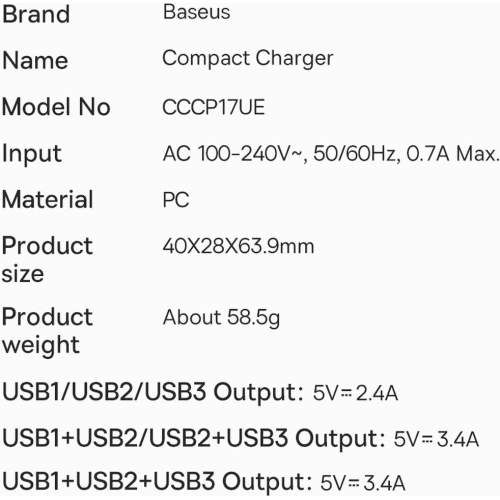 Kup Netzladegerät Baseus Compact 3x USB-A 17W schwarz - BSU3467BLK - {ean13} - Sklep Home Screen