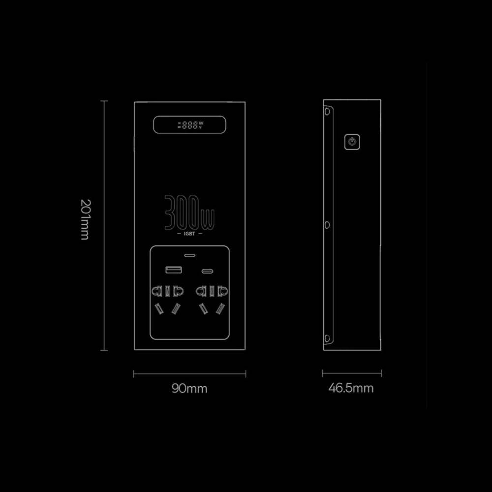 Przetwornica samochodowa Baseus IGBT 300W 220V (wtyczka CN/EU) czarny