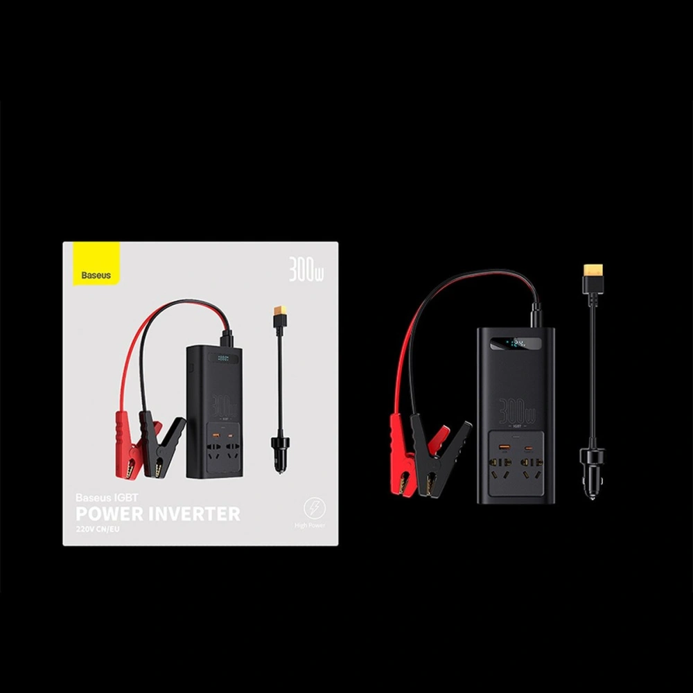 Przetwornica samochodowa Baseus IGBT 300W 220V (wtyczka CN/EU) czarny