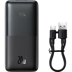 Powerbank Baseus Bipow Pro 10000mAh 20W 2x USB-A + USB-C + kabel USB-C 3A 0.3m czarny