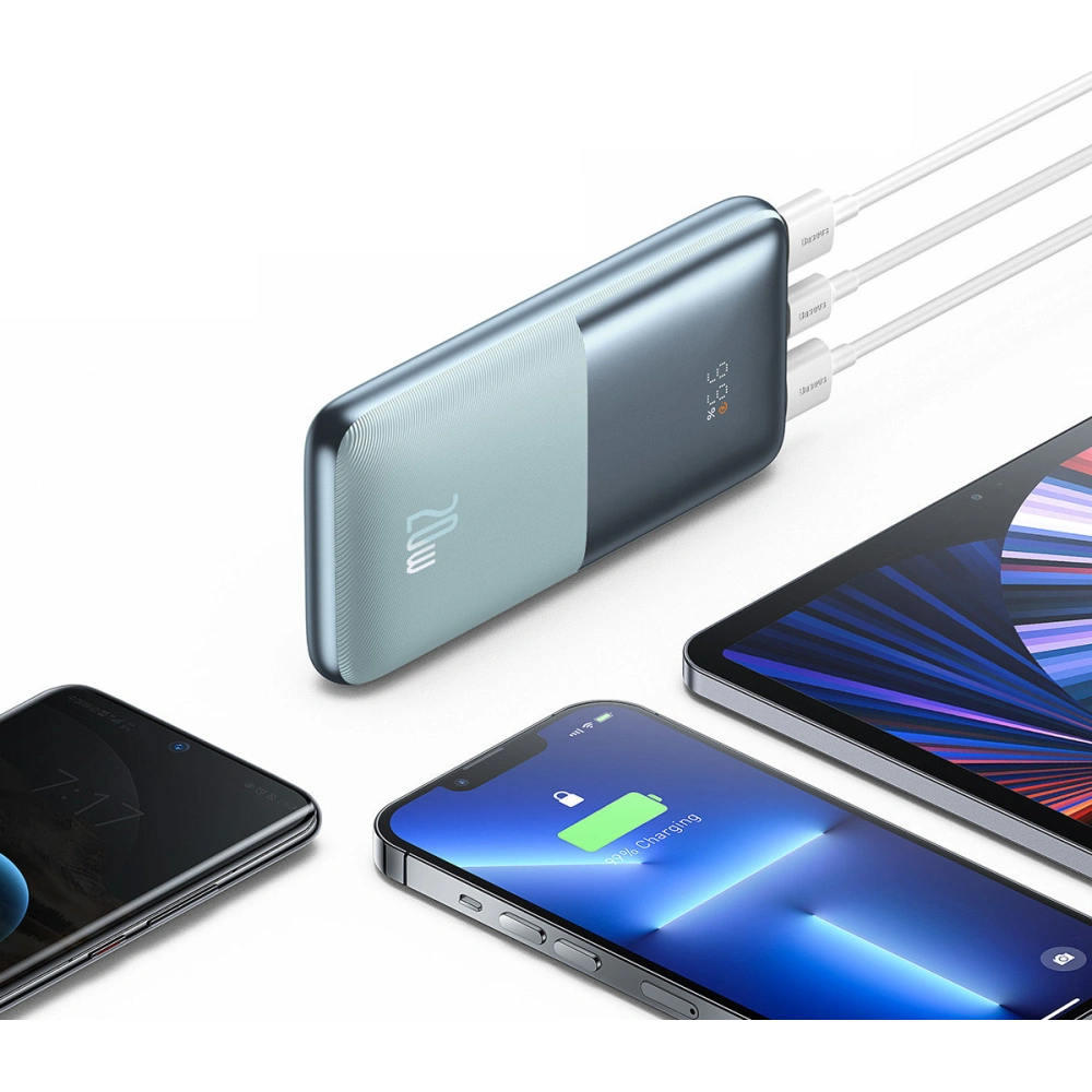 Powerbank Baseus Bipow Pro 10000mAh 20W 2x USB-A + USB-C + kabel USB-C 3A 0.3m niebieski