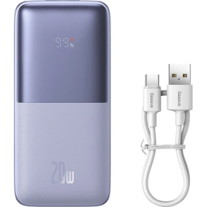 Powerbank Baseus Bipow Pro 10000mAh 20W 2x USB-A + USB-C + kabel USB-C 3A 0.3m fioletowy