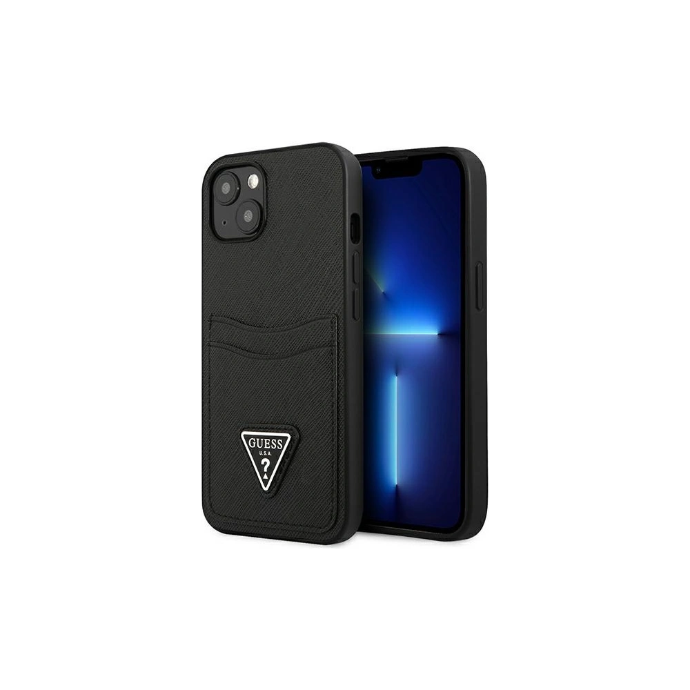 Etui Guess GUHCP13SPSATPK Apple iPhone 13 mini czarny/black hardcase SaffianoTriangle Logo Cardslot