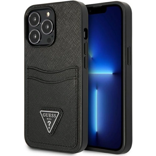 Kup Hülle Guess GUHCP13XPSATPK Apple iPhone 13 Pro Max schwarz/schwarzes Hardcase SaffianoTriangle Logo Kartenfach - GUE1874BLK - {ean13} - Sklep Home Screen