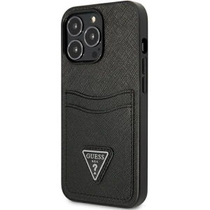 Buy Guess GUHCP13XPSATPK Apple iPhone 13 Pro Max black hardcase SaffianoTriangle Logo Cardslot - GUE1874BLK - {ean13} - Home Screen Store Europe