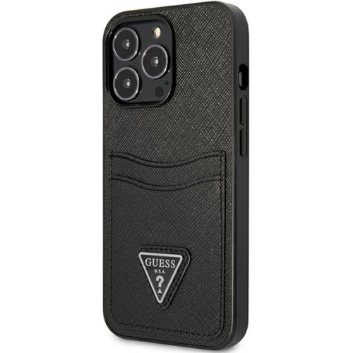 Kup Hülle Guess GUHCP13XPSATPK Apple iPhone 13 Pro Max schwarz/schwarzes Hardcase SaffianoTriangle Logo Kartenfach - GUE1874BLK - {ean13} - Sklep Home Screen