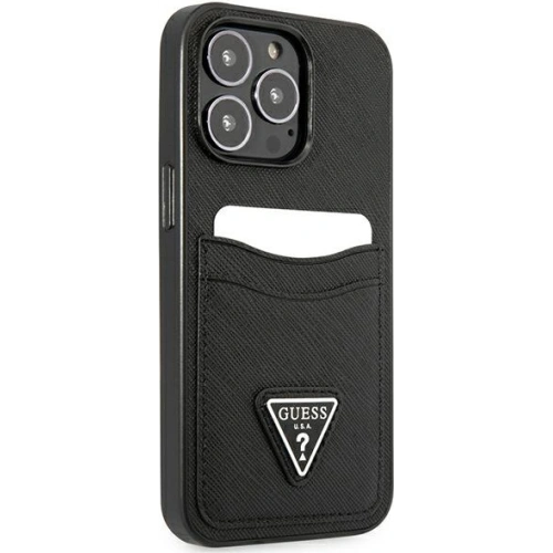 Kup Hülle Guess GUHCP13XPSATPK Apple iPhone 13 Pro Max schwarz/schwarzes Hardcase SaffianoTriangle Logo Kartenfach - GUE1874BLK - {ean13} - Sklep Home Screen