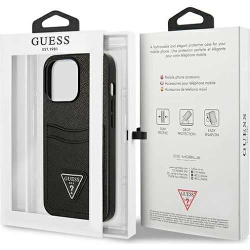 Kup Hülle Guess GUHCP13XPSATPK Apple iPhone 13 Pro Max schwarz/schwarzes Hardcase SaffianoTriangle Logo Kartenfach - GUE1874BLK - {ean13} - Sklep Home Screen
