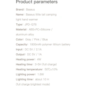 Kup Kabelloser Handwärmer Baseus mit grauer Campinglampe - BSU3487 - {ean13} - Sklep Home Screen
