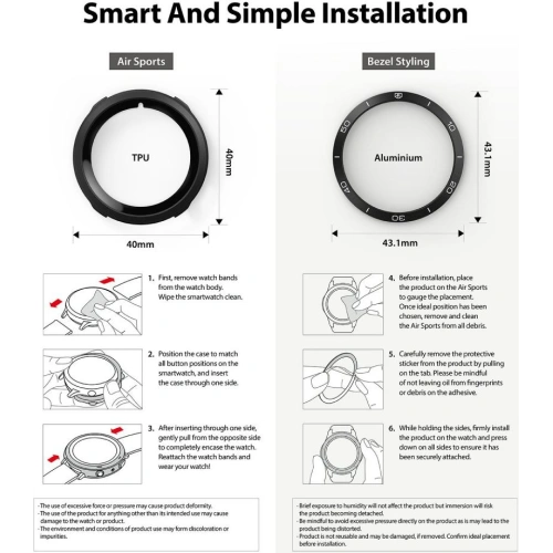 Buy Ringke Bezel Styling 40-02 + Ringke Air Sports Samsung Galaxy Watch 4 40mm Black - RGK1621BLK - {ean13} - Home Screen Store Europe