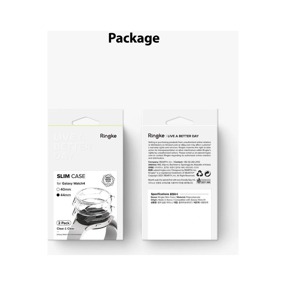 Etui Ringke Slim Samsung Galaxy Watch 4 44mm Clear + Black [2 PACK]