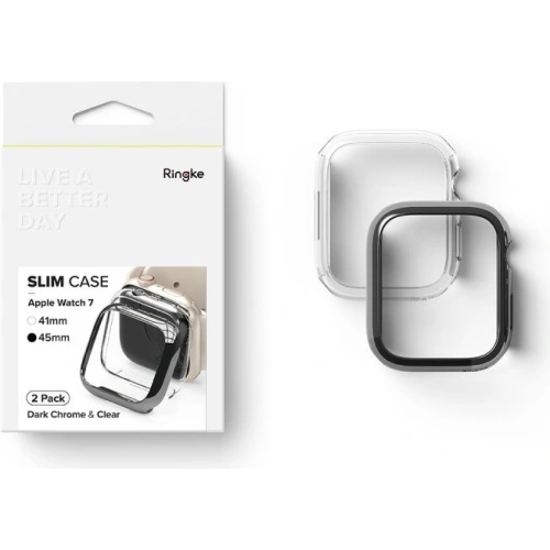 Kup Case Ringke Slim Apple Watch 4/5/6/7/8/9/SE 44/45mm Clear + Dark Chrome [2 PACK] - RGK1631CLCHR - {ean13} - Sklep Home Screen