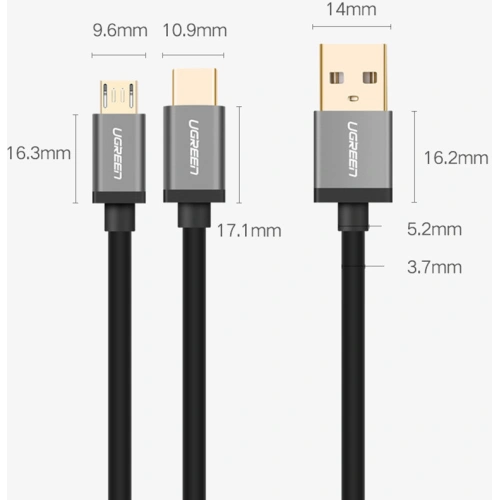 Kup Kabel UGREEN US196 USB - USB-C + microUSB 1m schwarz - UGR1379BLK - {ean13} - Sklep Home Screen