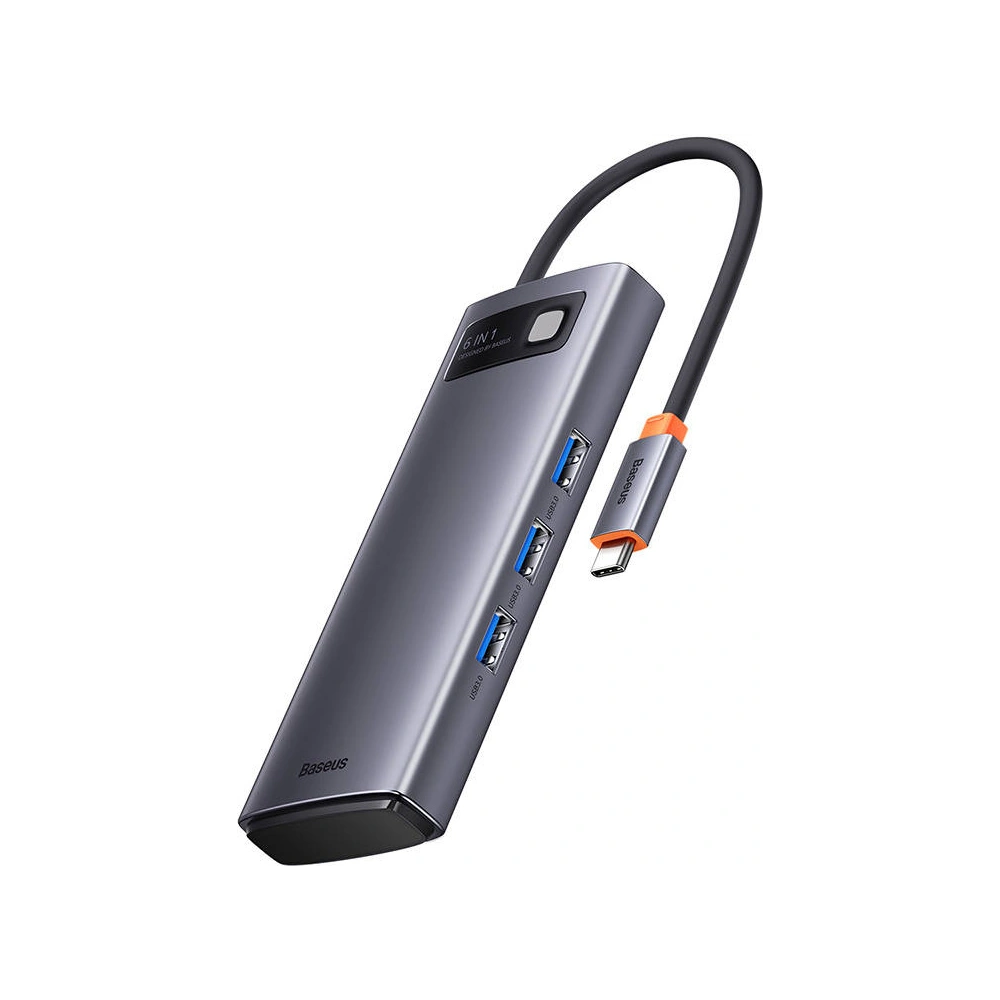 Hub 6w1 Baseus Metal Gleam Series USB-C - 3x USB 3.0 + USB-C PD +  microSD/SD