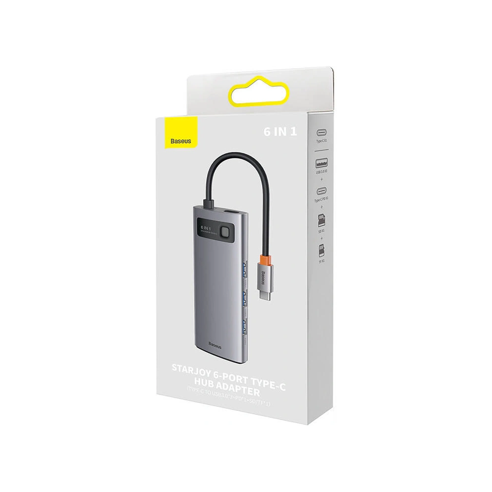 Hub 6w1 Baseus Metal Gleam Series USB-C - 3x USB 3.0 + USB-C PD +  microSD/SD